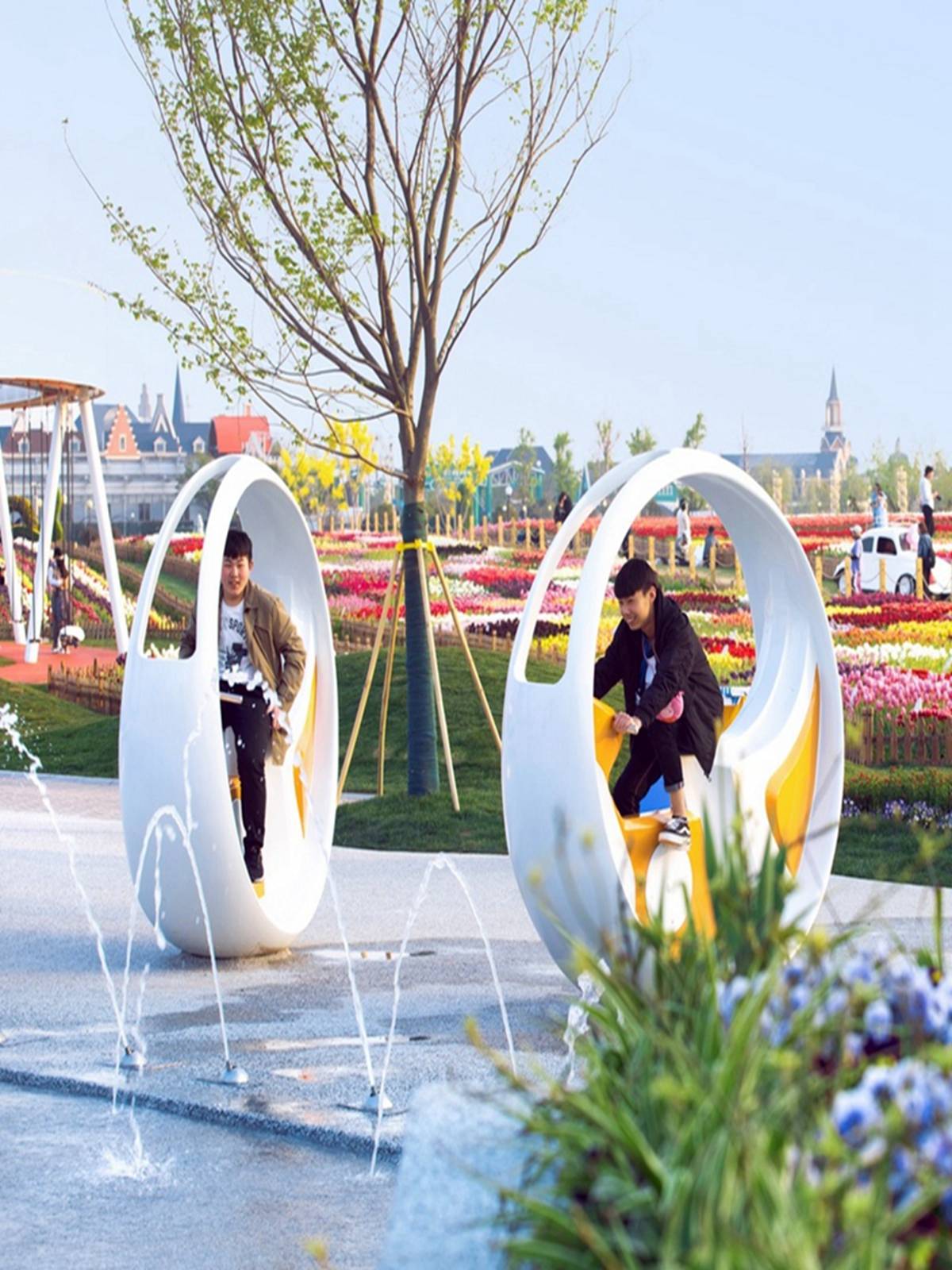 Bicycle Fountain Scenic Area Park Power Generation Bicycle Net Red Pashing Device Outdoor Powerful Amusement Equipment Customization