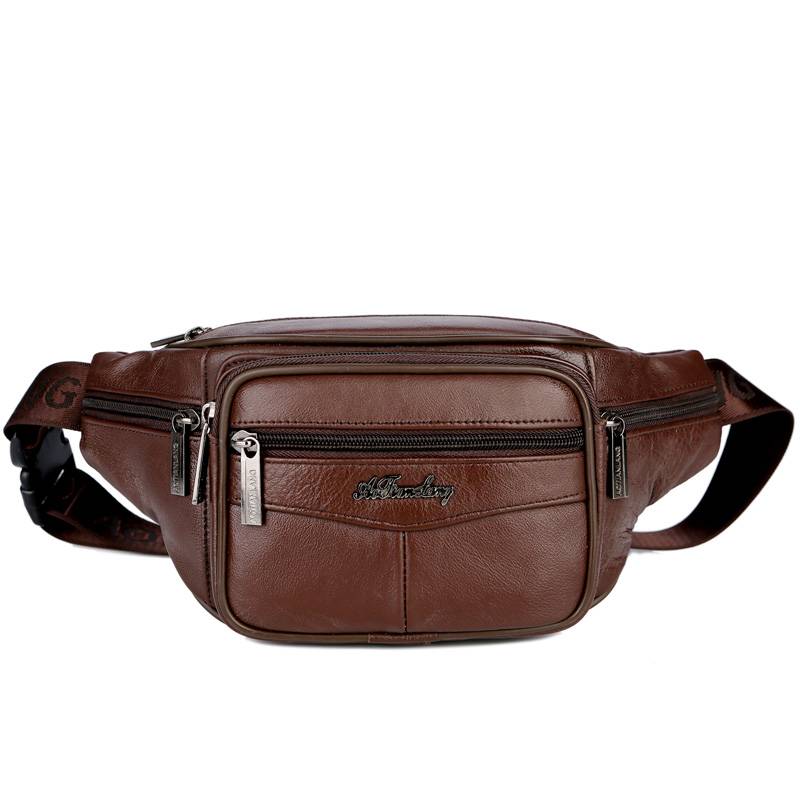 Wastebag Men's leather multifunctional outdoor running fitness bag large capacity real cowhide business cashier mobile phone bag female