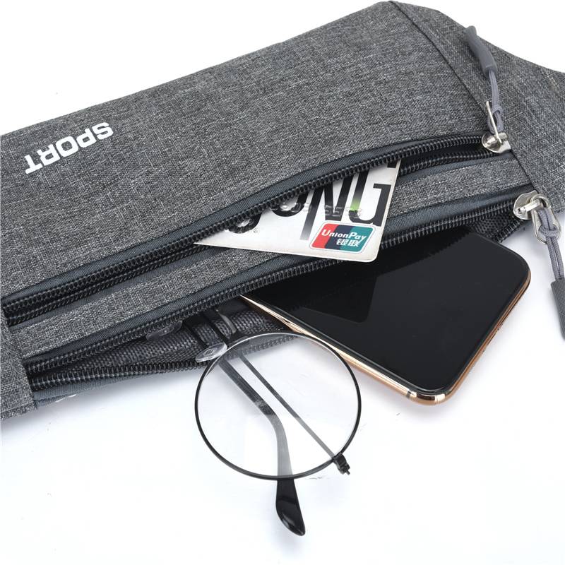 New waterproof Oxford cloth leisure pockets and thin models of personal running sports men's mobile phone bag three -layer zipper waist bag men