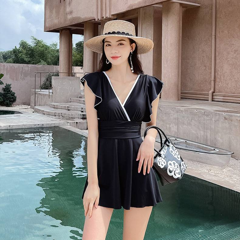 Fat Swimsuit Female Female Frequent Covering Belly Hidden Pork Summer Fashion Large Fat Sister Slim Sloves Swimsuit Linge Leaf Edge