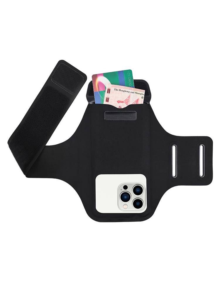 A man and a woman with an outdoor exercise arm, apples, took a photo of a general mobile wrist bag for a sweat-proof arm bag