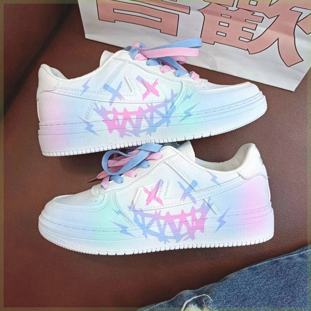 Returning men's shoes 2024 Summer new hand -painted original little white shoes casual shoes fashion lightweight couple shoes sports shoes