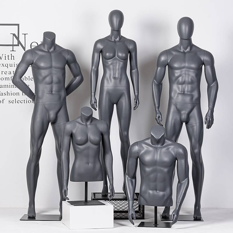 Muscle sports model props, men and women's whole body combination clothing model rack gray running running display show fake