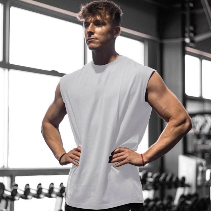 American vest boys in summer hurried shoulder bottoming skirt shirts, young people loose sports fitness sleeveless T -shirt men
