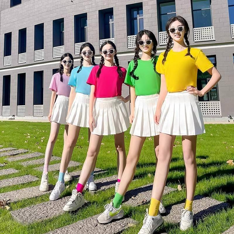 Candy -colored T -shirt La La Raoming Performance Lala team performing summer sports meeting high school graduate season girlfriends clothing