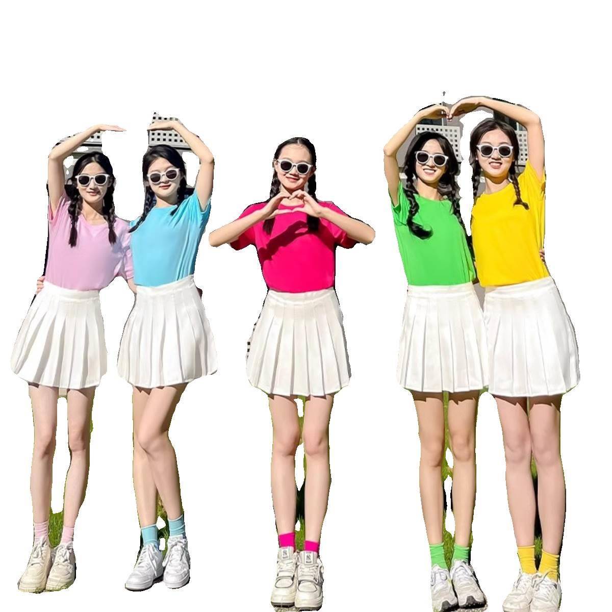 Candy -colored T -shirt La La Raoming Performance Lala team performing summer sports meeting high school graduate season girlfriends clothing