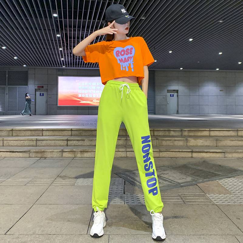 Jazz dance clothing women sexy umbilical short -sleeved top adult goninnia set cheerleader performance service modern dance