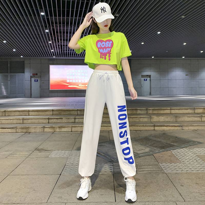 Jazz dance clothing women sexy umbilical short -sleeved top adult goninnia set cheerleader performance service modern dance