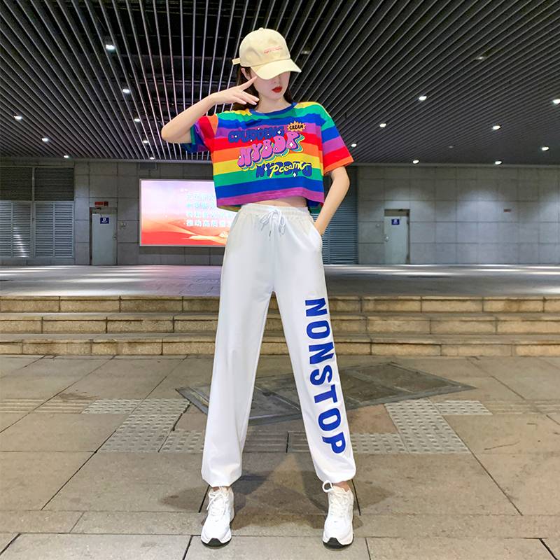 Adult Square Dance, Dance Dance Sports Pants Rainbow Set Female Xia Jazz Dance Fencing Performance Service
