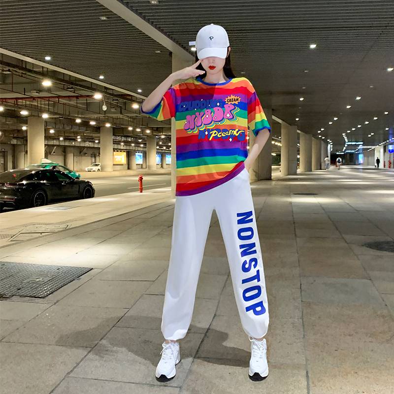 Adult Square Dance, Dance Dance Sports Pants Rainbow Set Female Xia Jazz Dance Fencing Performance Service