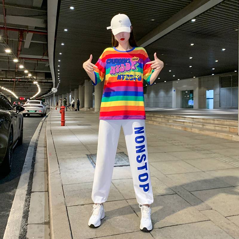 Adult Square Dance, Dance Dance Sports Pants Rainbow Set Female Xia Jazz Dance Fencing Performance Service