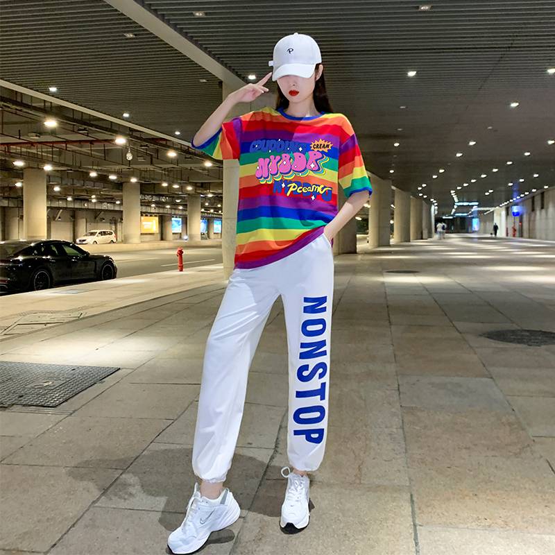 Adult Square Dance, Dance Dance Sports Pants Rainbow Set Female Xia Jazz Dance Fencing Performance Service