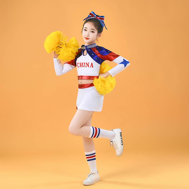 Children's new cloud -shoulder girl cheerleading exercise sports meeting opening ceremony of the Lara team bright conjoined skirts dance basketball