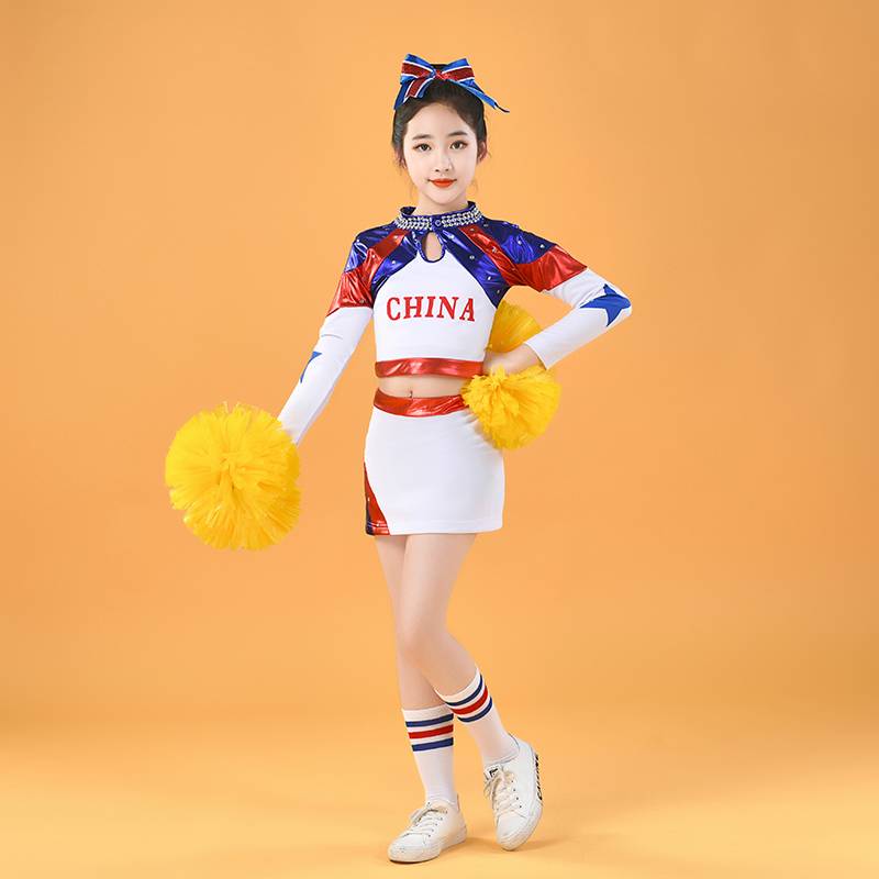 Children's new cloud -shoulder girl cheerleading exercise sports meeting opening ceremony of the Lara team bright conjoined skirts dance basketball