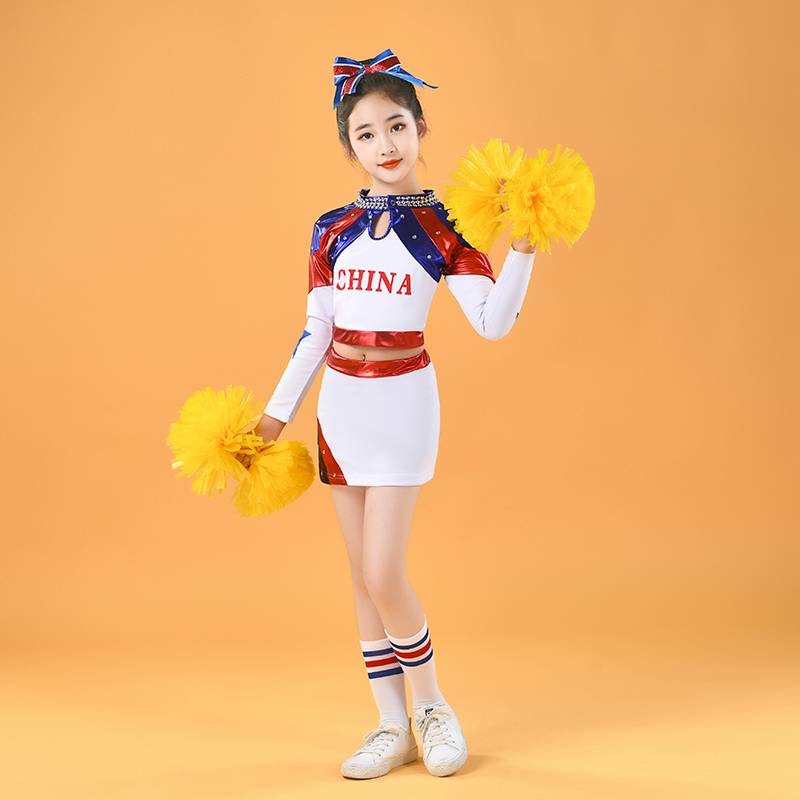 Children's new cloud -shoulder girl cheerleading exercise sports meeting opening ceremony of the Lara team bright conjoined skirts dance basketball