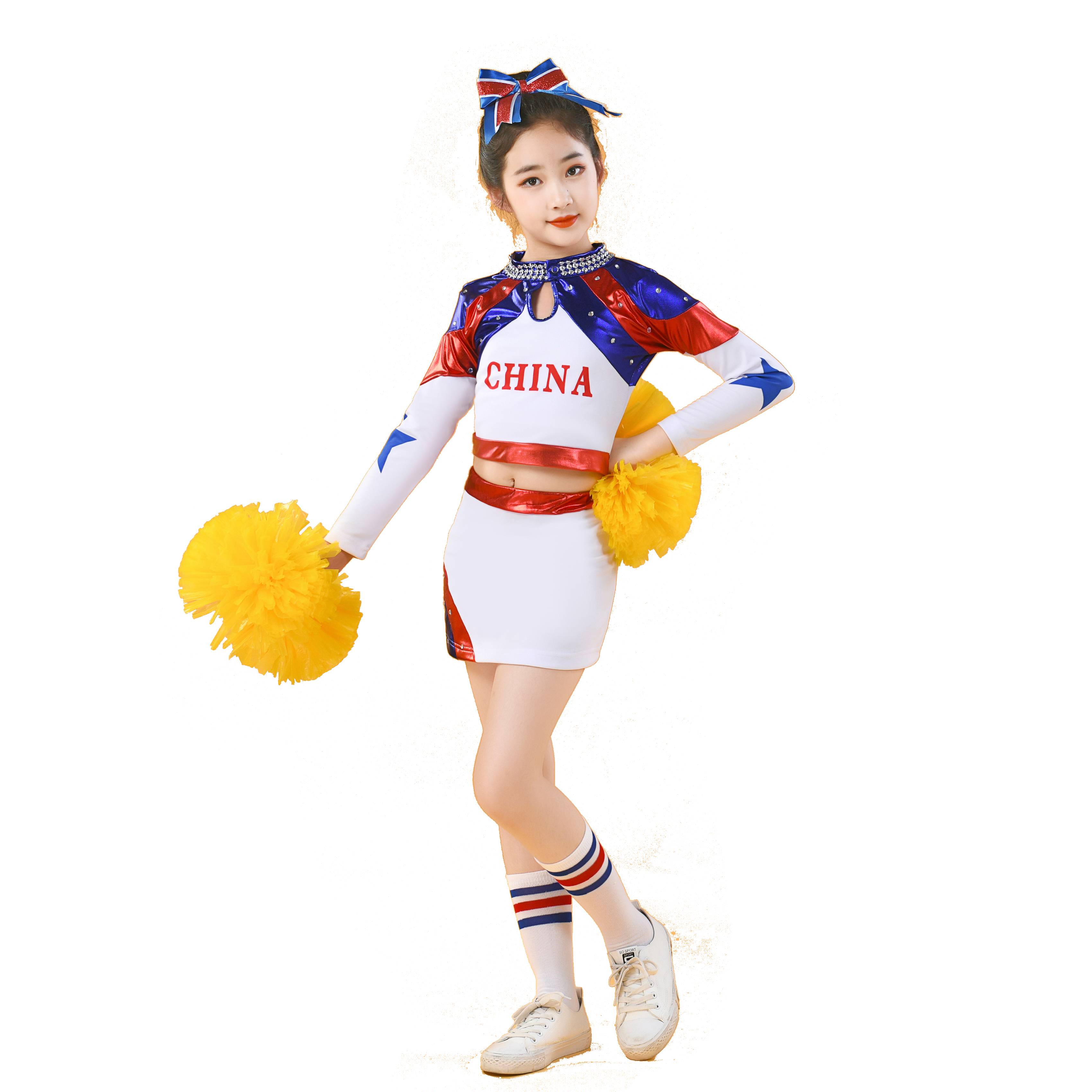 Children's new cloud -shoulder girl cheerleading exercise sports meeting opening ceremony of the Lara team bright conjoined skirts dance basketball