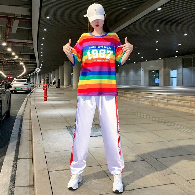 Jazz dance clothing female adult rainbow top la la la la la la full bodybuilding summer middle school students radio gymnastics performance service
