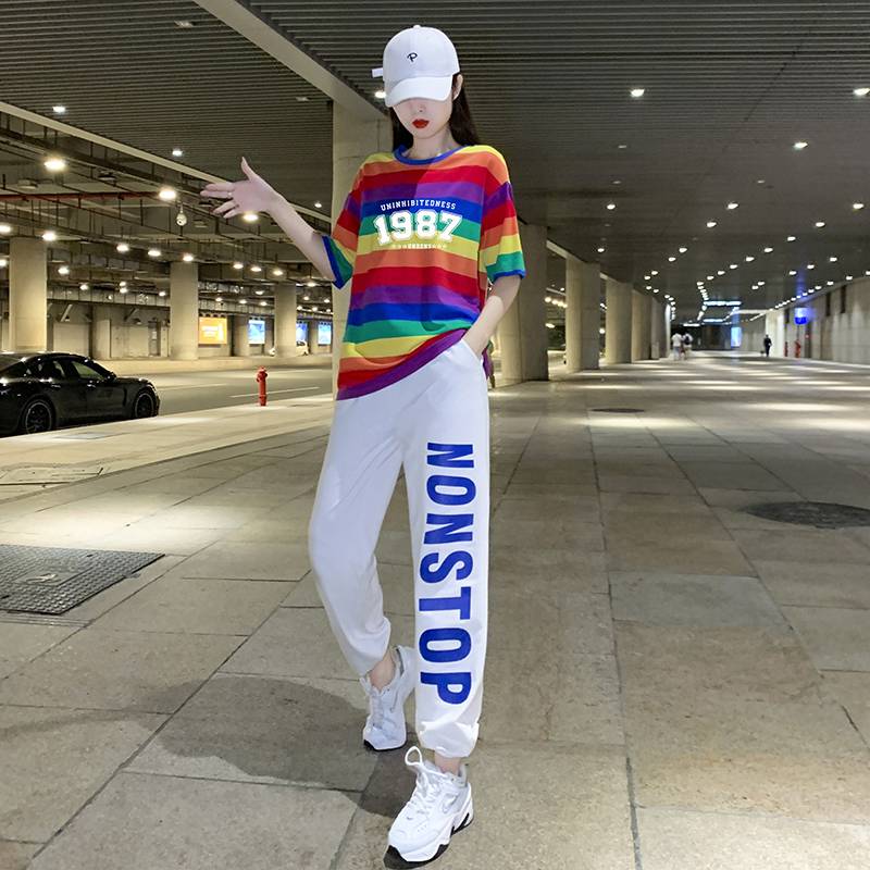 Jazz dance clothing female adult rainbow top la la la la la la full bodybuilding summer middle school students radio gymnastics performance service