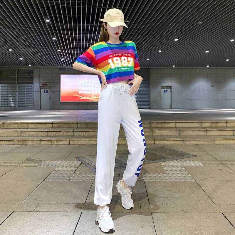 Jazz dance clothing female adult rainbow top la la la la la la full bodybuilding summer middle school students radio gymnastics performance service