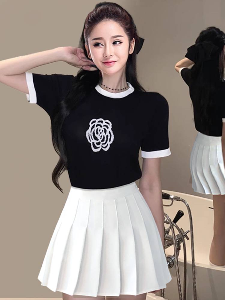 The opening ceremony of the Olympic Games of the University Student Games Olympic Games La La Raoming Mei Fuck Korean Knitwear T -shirt Set