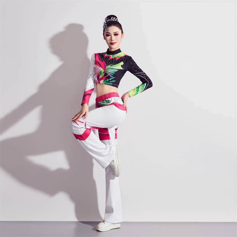 La La team clothing actress performs the health beauty competition dance group, adult long -sleeved slim fitting exercise cheerleading