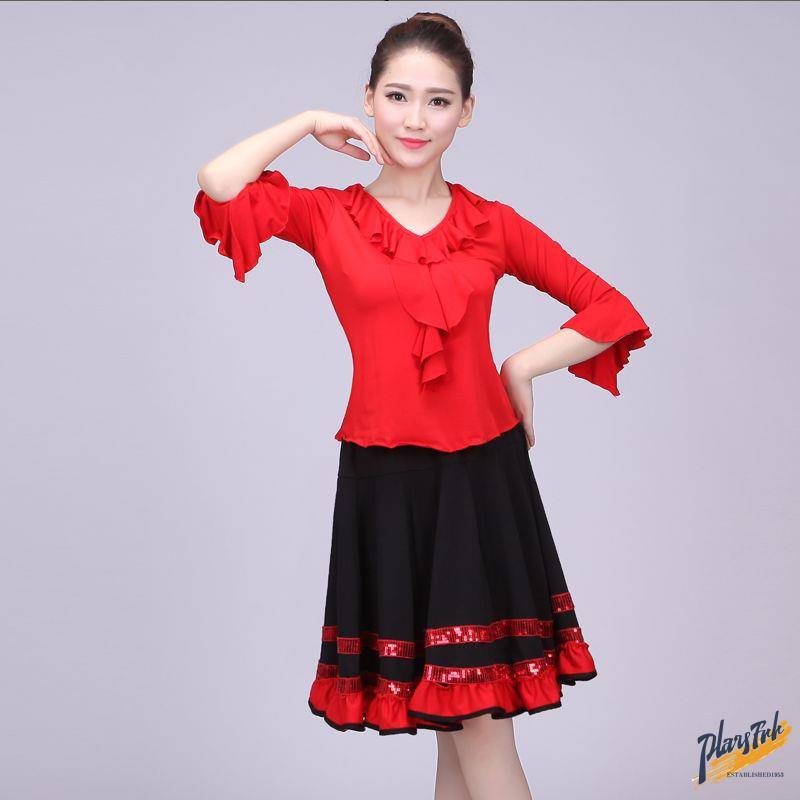 Plaza dance clothing new dancing suit short skirt in the middle and elderly adult red female dance skirt fitness exercise show
