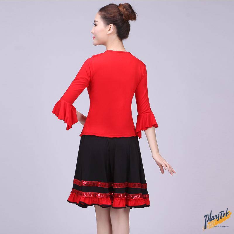 Plaza dance clothing new dancing suit short skirt in the middle and elderly adult red female dance skirt fitness exercise show