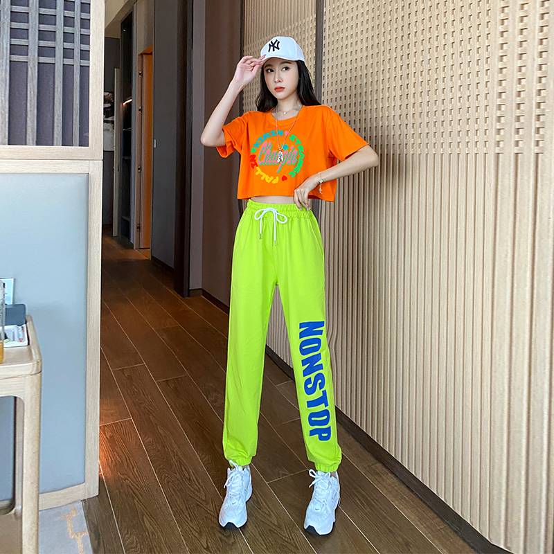 Adult La team fitness exercise modern hip -hop sports trousers set female summer jazz dance gym performance service
