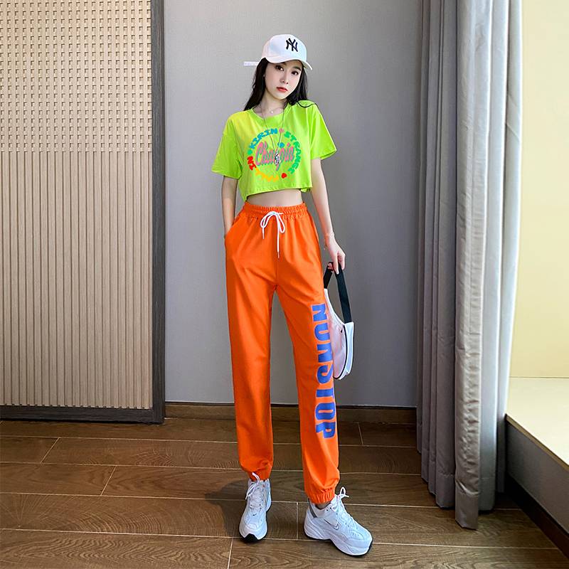Adult La team fitness exercise modern hip -hop sports trousers set female summer jazz dance gym performance service