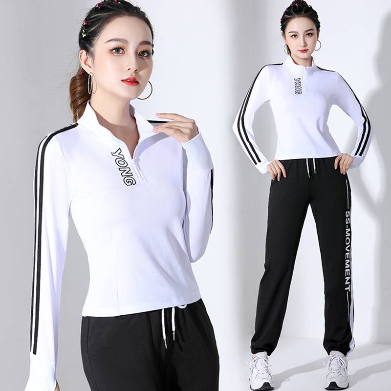 Square dance health dance set dancing dancing clothes autumn long -sleeved fitness stroll running sports top girl