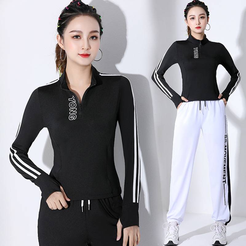 Square dance health dance set dancing dancing clothes autumn long -sleeved fitness stroll running sports top girl