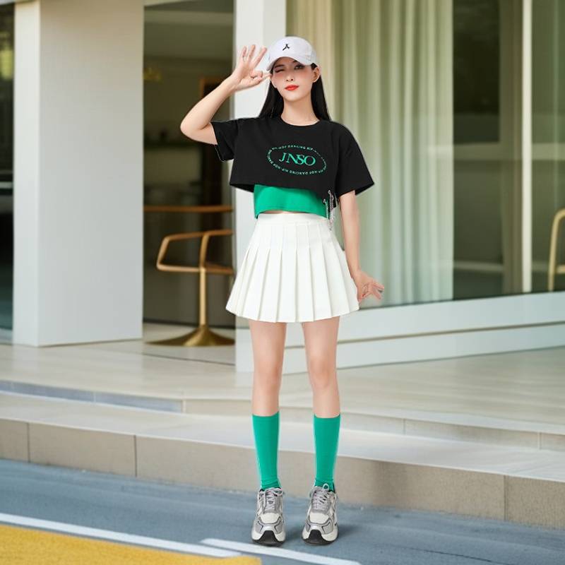 The new cheerleader clothing women's group fitness fucking set is sexy, umbilical color top adult jazz dance watch show