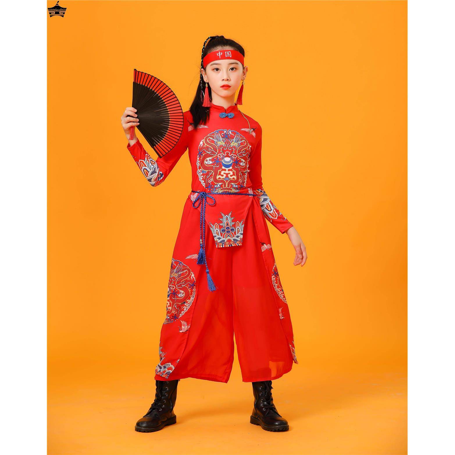 Adult gongs and drum team playing service service Chinese wind waist drum team uniform primary and secondary school student sports meeting bodybuilding suit
