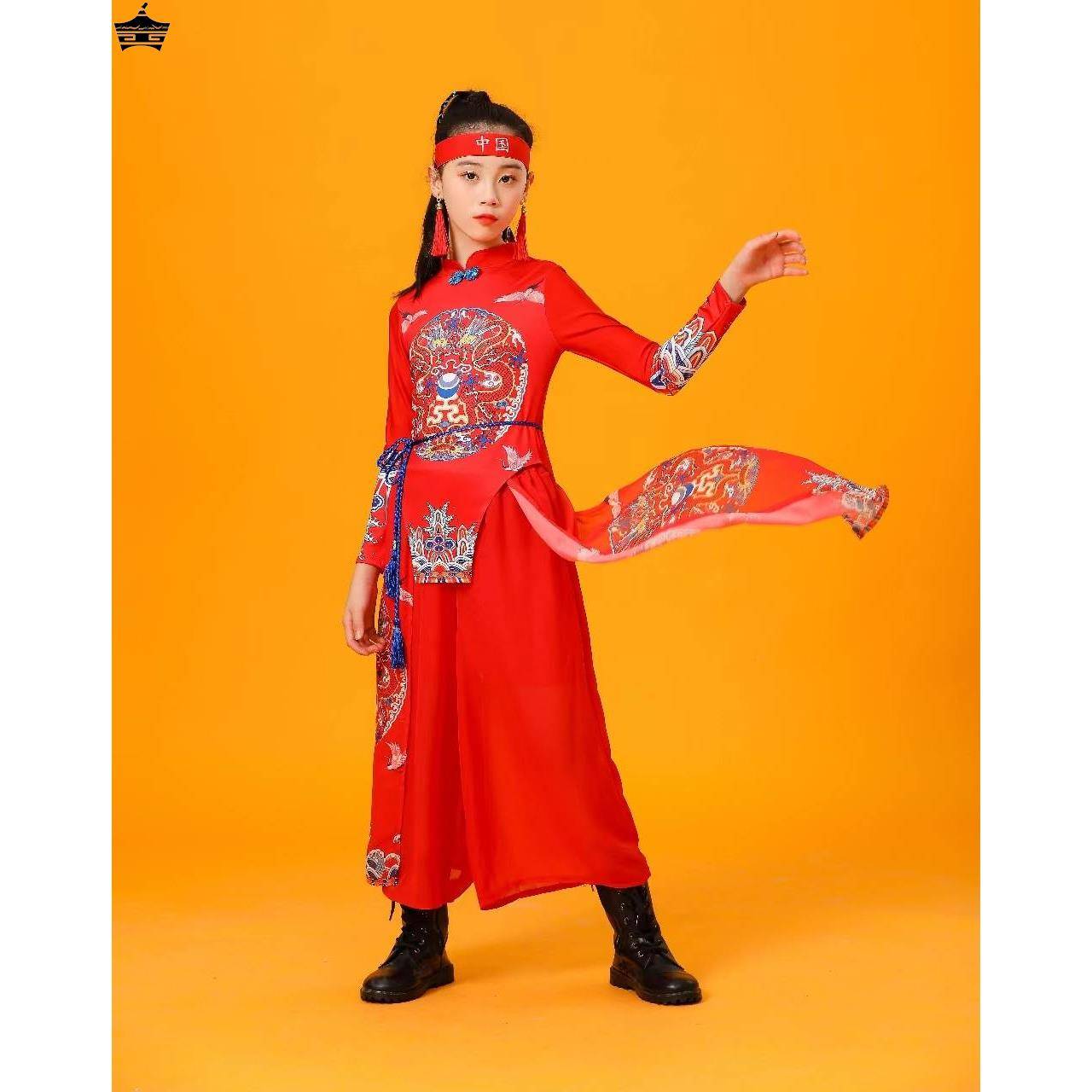 Adult gongs and drum team playing service service Chinese wind waist drum team uniform primary and secondary school student sports meeting bodybuilding suit