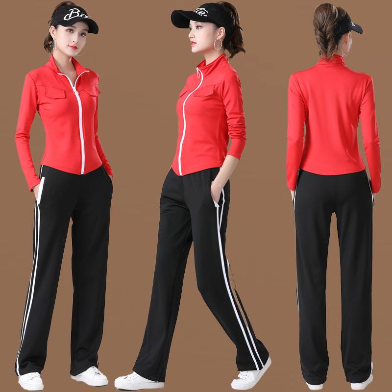 Winter new square dance suit set plus velvet long -sleeved sports stand -up leader fitness dancing group gymnastics dance service girl