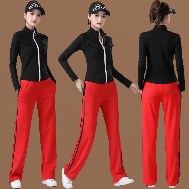 Winter new square dance suit set plus velvet long -sleeved sports stand -up leader fitness dancing group gymnastics dance service girl