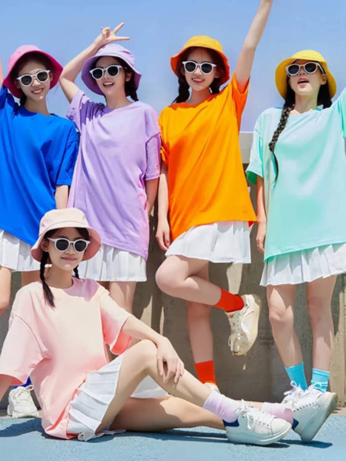 Primary and secondary school students youthful vibrant dance clothing candy -colored T -shirt dopamine dressing sports meeting