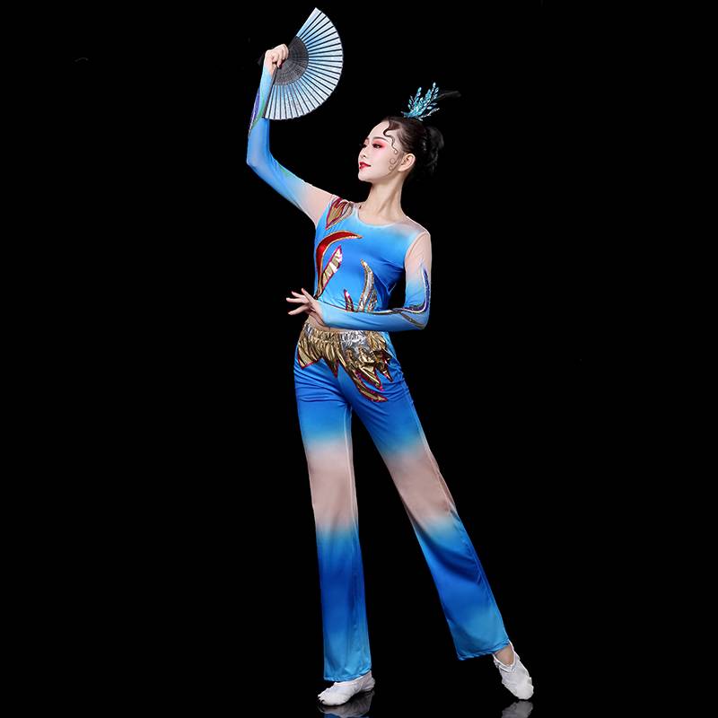 La La team dance and clothing new long -sleeved fashion fitness performance service contest clothing adult bodybuilding suit female