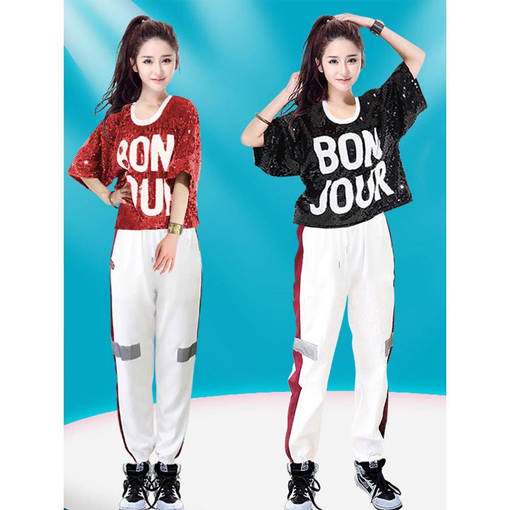 Adult female dance service sequin jazz dance showing laid lan lan cheerle hip -hop street dance cloth