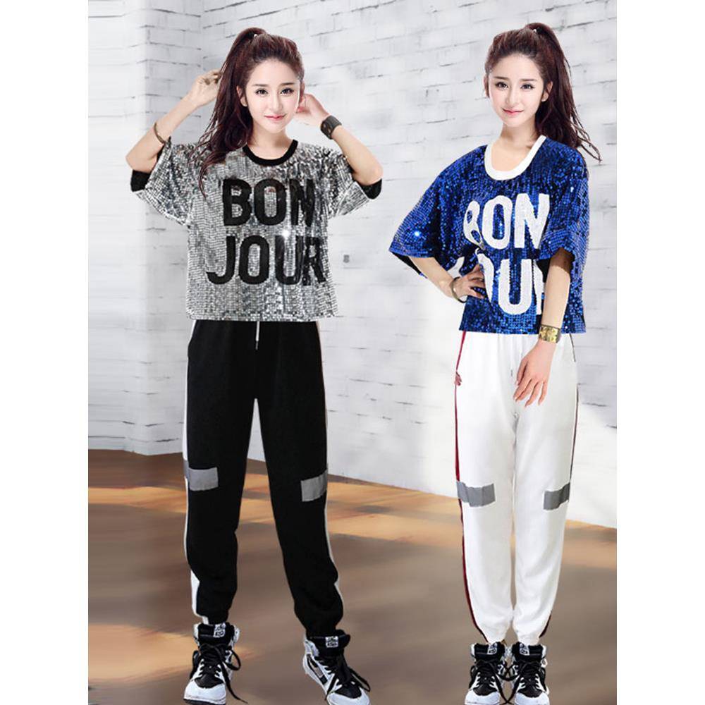 Adult female dance service sequin jazz dance showing laid lan lan cheerle hip -hop street dance cloth
