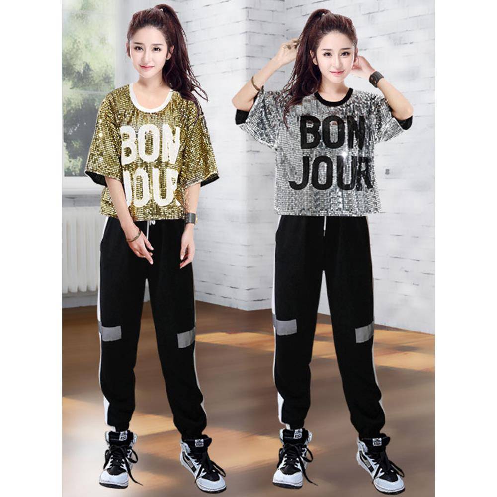 Adult female dance service sequin jazz dance showing laid lan lan cheerle hip -hop street dance cloth