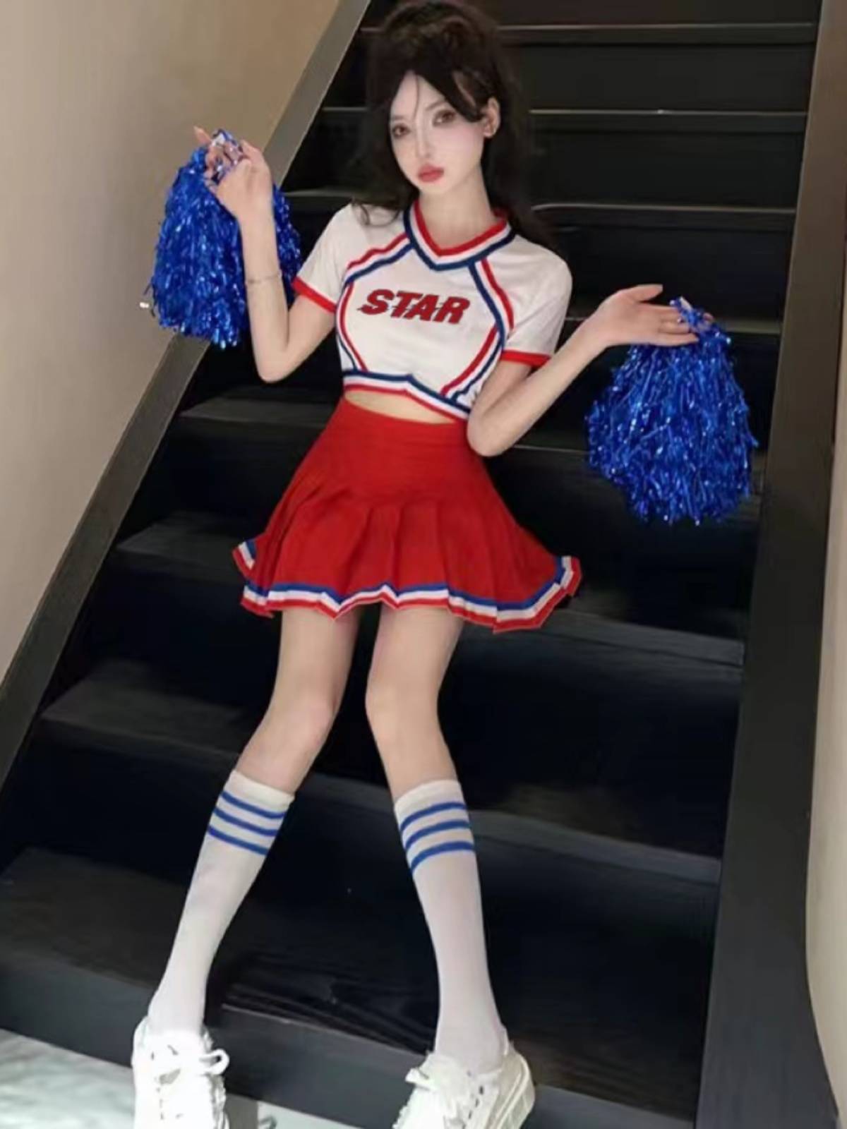 Students' gymnastics performance Korean version cheerleading female cheerleading female cheerleading women's group dance jazz performance service