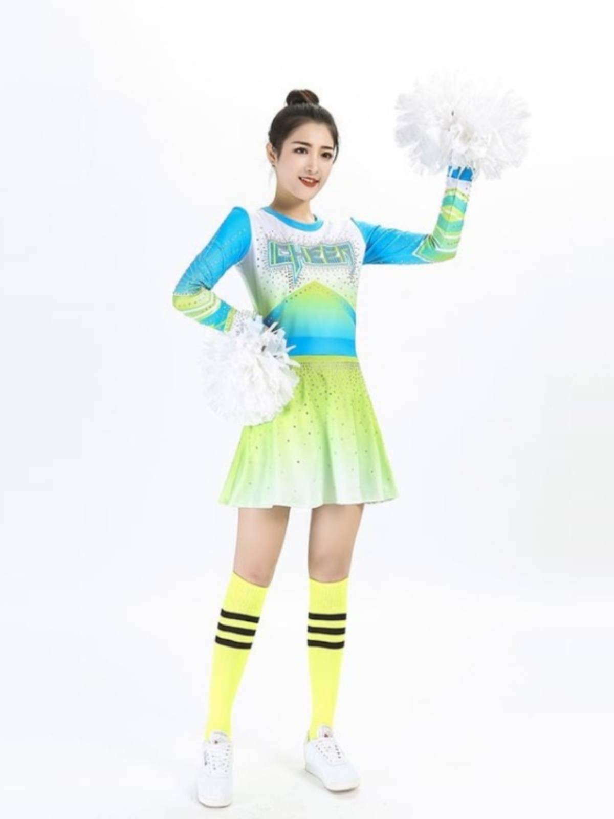 Customized blue -green cheerleading performance clothing performance service popular bodybuilding competition uniform