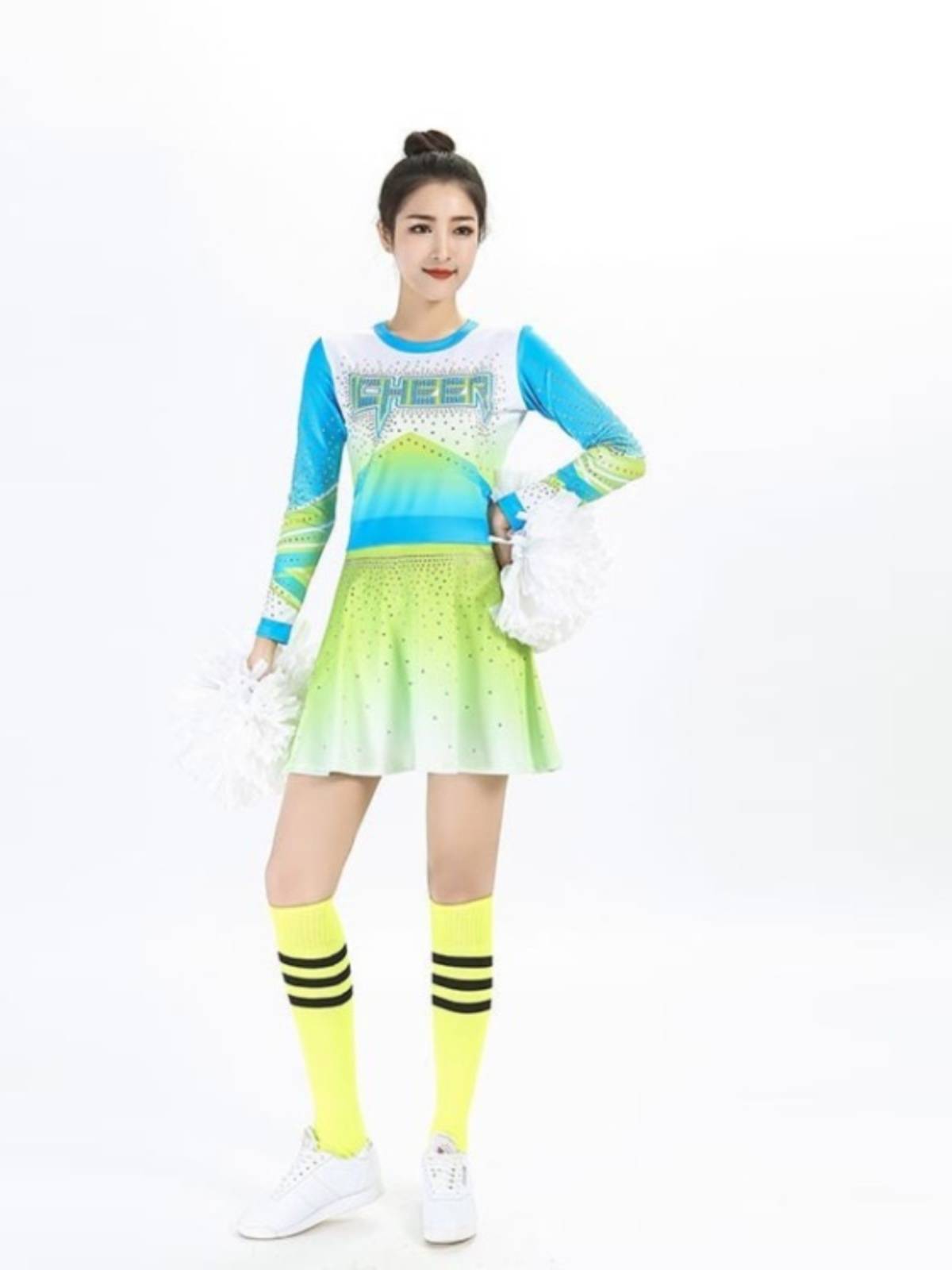 Customized blue -green cheerleading performance clothing performance service popular bodybuilding competition uniform