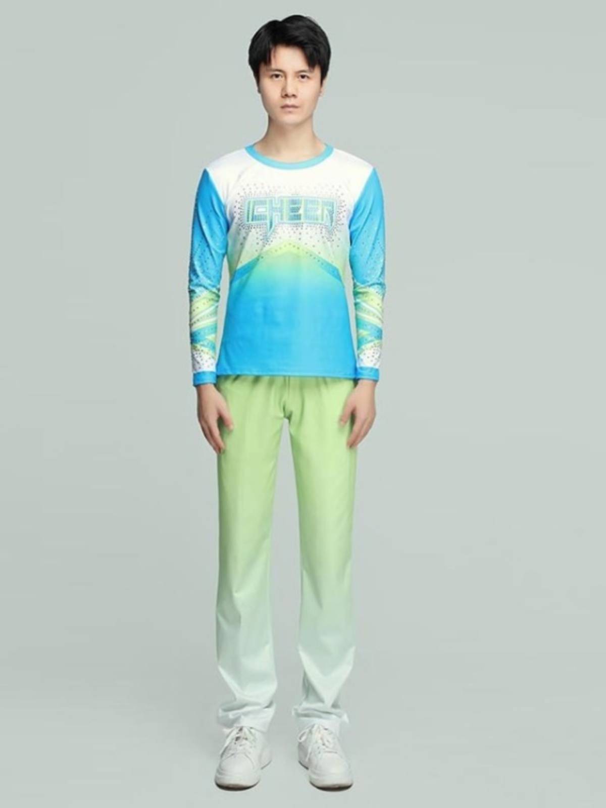 Customized blue -green cheerleading performance clothing performance service popular bodybuilding competition uniform
