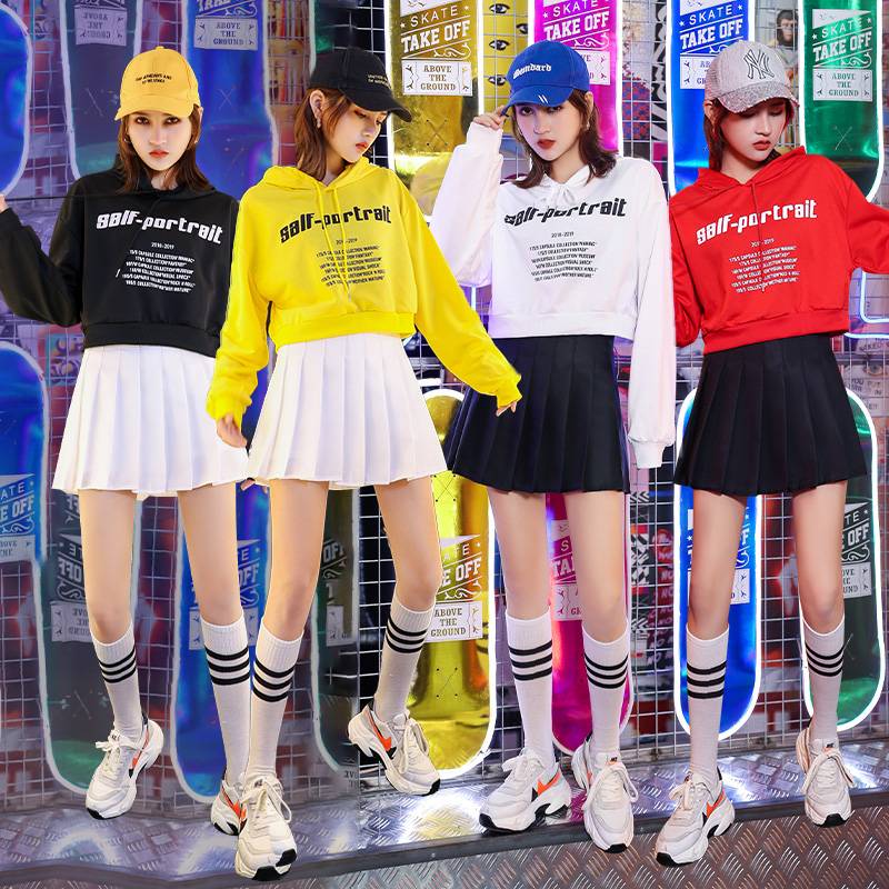 Korean cheerleader girls' group of modern adult jazz dancing costumes
