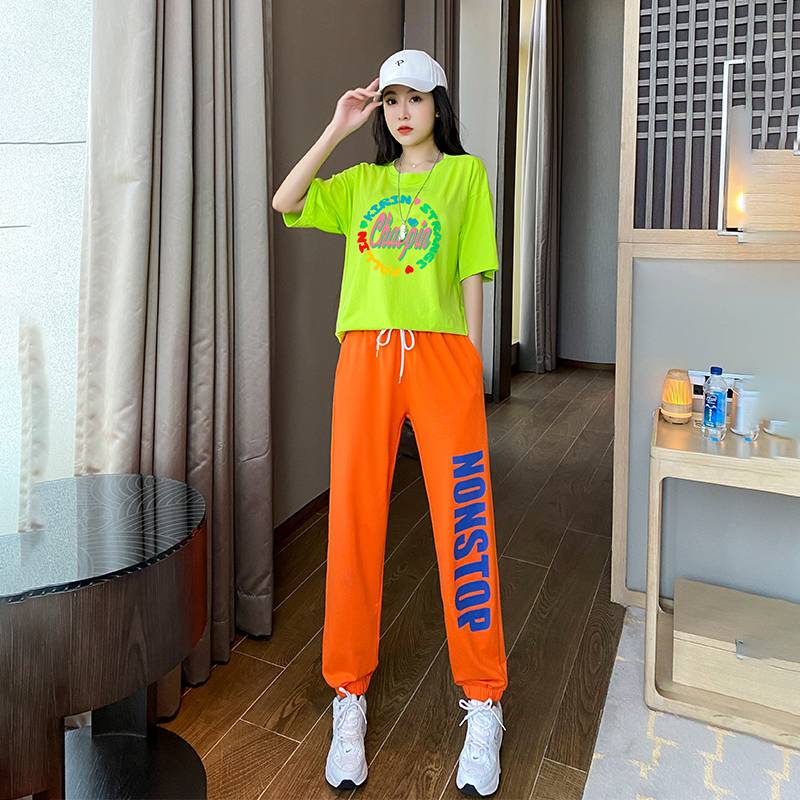 Adult La team Fitness Hip -hop Street Dance Sports Pants Set Female Xia Jazz Dance Fencing Performance Service