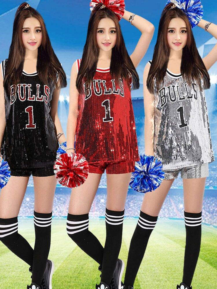 Adult female college students shining sequins La cheerleading suit jazz dance cheerleading dance performance clothing