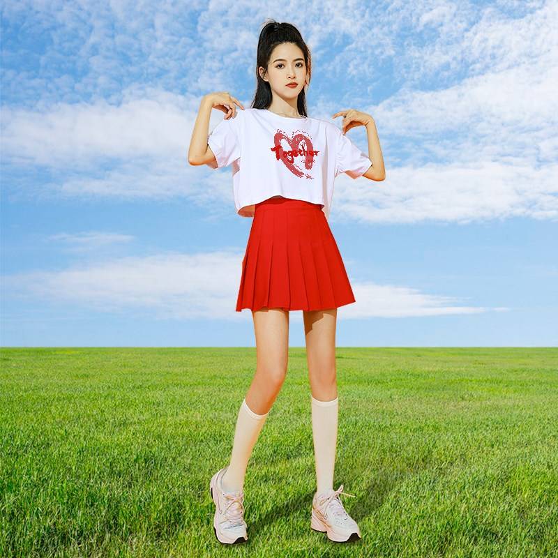 New adult cheerleading show dancing set candy color short T -shirt Korean women's group fitness exercise show