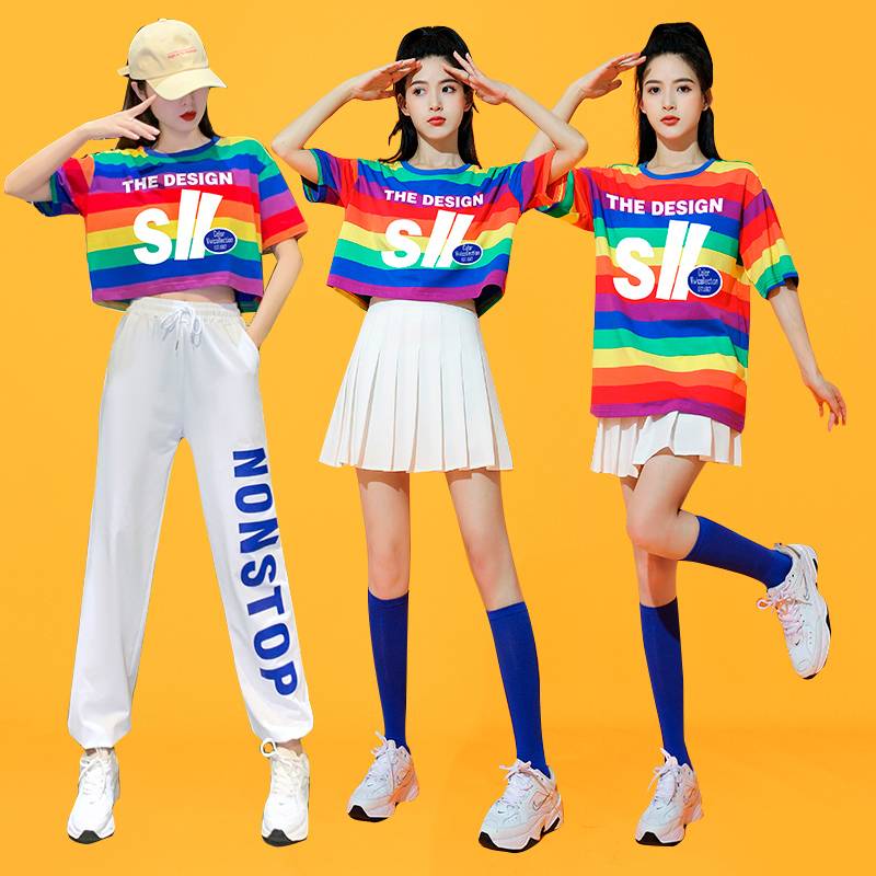 Middle school students cheerleading cheerleading performance clothing Rainbow gymics clothing adult jazz dance performance set summer